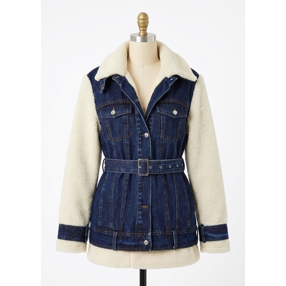 NEW SER.O.YA mink teddy denim jacket in deep sea